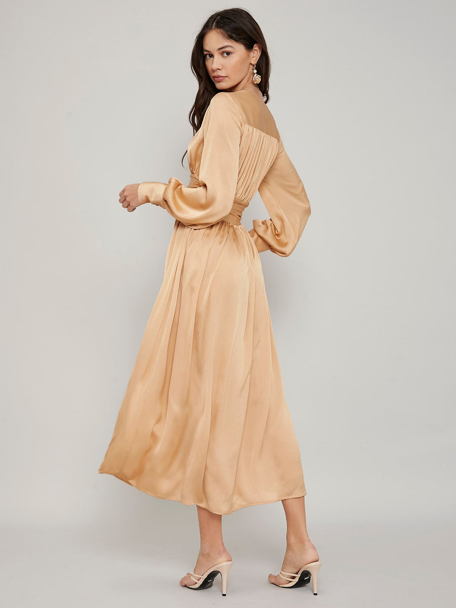 MOTF PREMIUM GATHERED BALLOON SLEEVE FLOWY DRESS