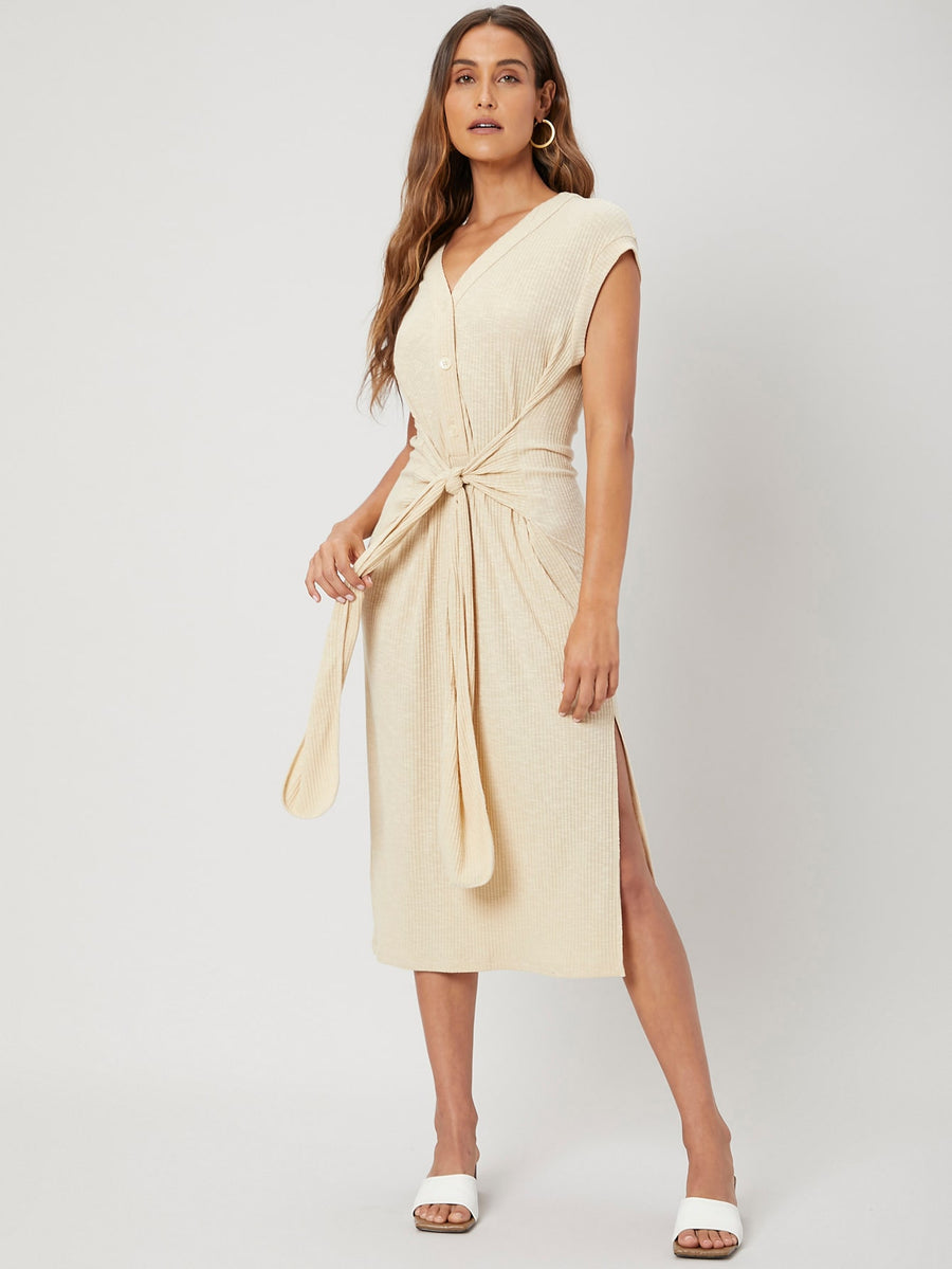 MOTF PREMIUM VISCOSE FITTED KNOTTED DRESS