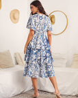 Butterfly Sleeve Layered Hem Floral Dress with all-over print