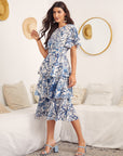 Butterfly Sleeve Layered Hem Floral Dress