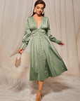 MOTF PREMIUM GATHERED BALLOON SLEEVE FLOWY DRESS