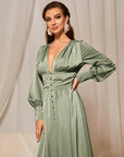 MOTF PREMIUM GATHERED BALLOON SLEEVE FLOWY DRESS