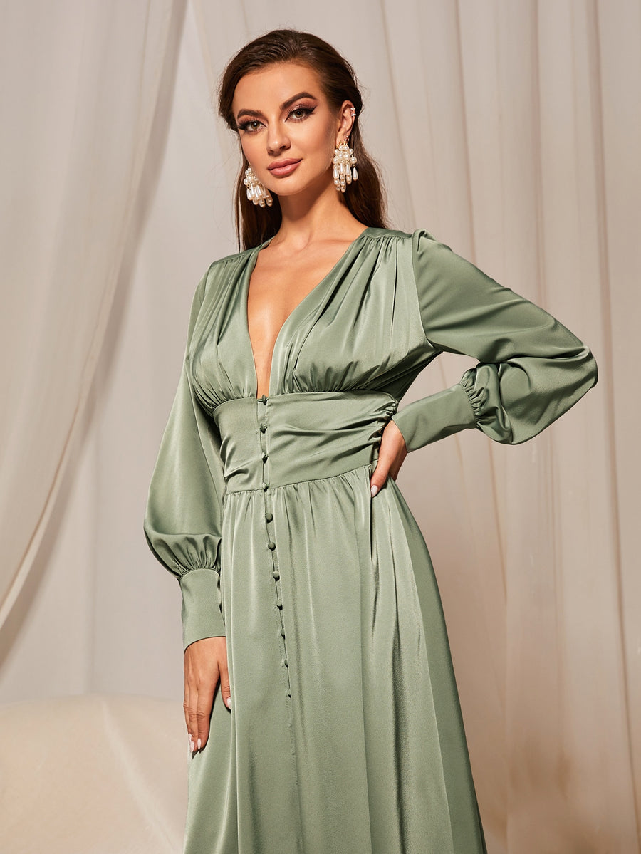 MOTF PREMIUM GATHERED BALLOON SLEEVE FLOWY DRESS