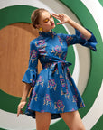 X LRoyalty Floral Print Flounce Sleeve Belted Dress