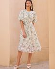 MOTF PREMIUM FLORAL BALLOON SLEEVE BELTED DRESS