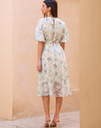 MOTF PREMIUM FLORAL BALLOON SLEEVE BELTED DRESS