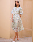 MOTF PREMIUM FLORAL BALLOON SLEEVE BELTED DRESS