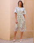 MOTF PREMIUM FLORAL BALLOON SLEEVE BELTED DRESS