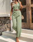 Solid Button Front Jumpsuit Without Belt