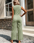 Solid Button Front Jumpsuit Without Belt