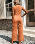 Solid Button Front Jumpsuit Without Belt