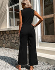 Solid Button Front Jumpsuit Without Belt