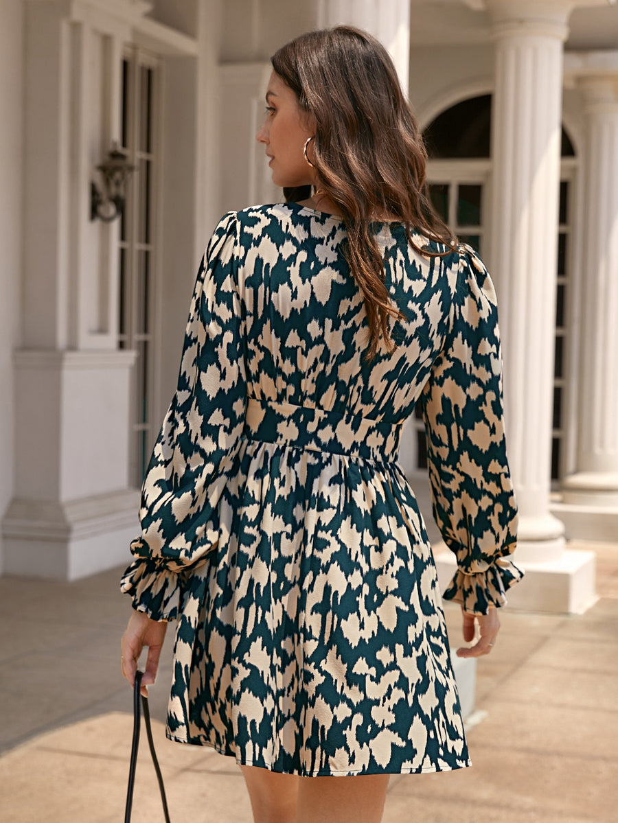 Frenchy Allover Print Flounce Sleeve Dress