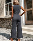 Solid Button Front Jumpsuit Without Belt