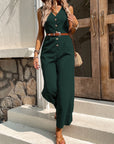 Solid Button Front Jumpsuit Without Belt