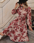 Floral Print Lantern Sleeve Belted Dress