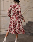 Floral Print Lantern Sleeve Belted Dress