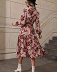 Floral Print Lantern Sleeve Belted Dress