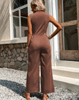 Solid Button Front Jumpsuit Without Belt