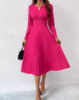 Notched Neckline Pleated Hem Dress