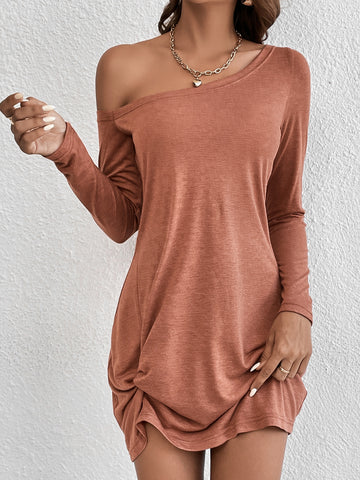 Asymmetrical Neck Twist Hem Tee Dress