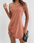 Asymmetrical Neck Twist Hem Tee Dress