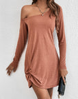 Asymmetrical Neck Twist Hem Tee Dress