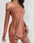 Asymmetrical Neck Twist Hem Tee Dress