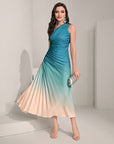 Modely Ombre One Shoulder Ruched Pleated Hem Dress